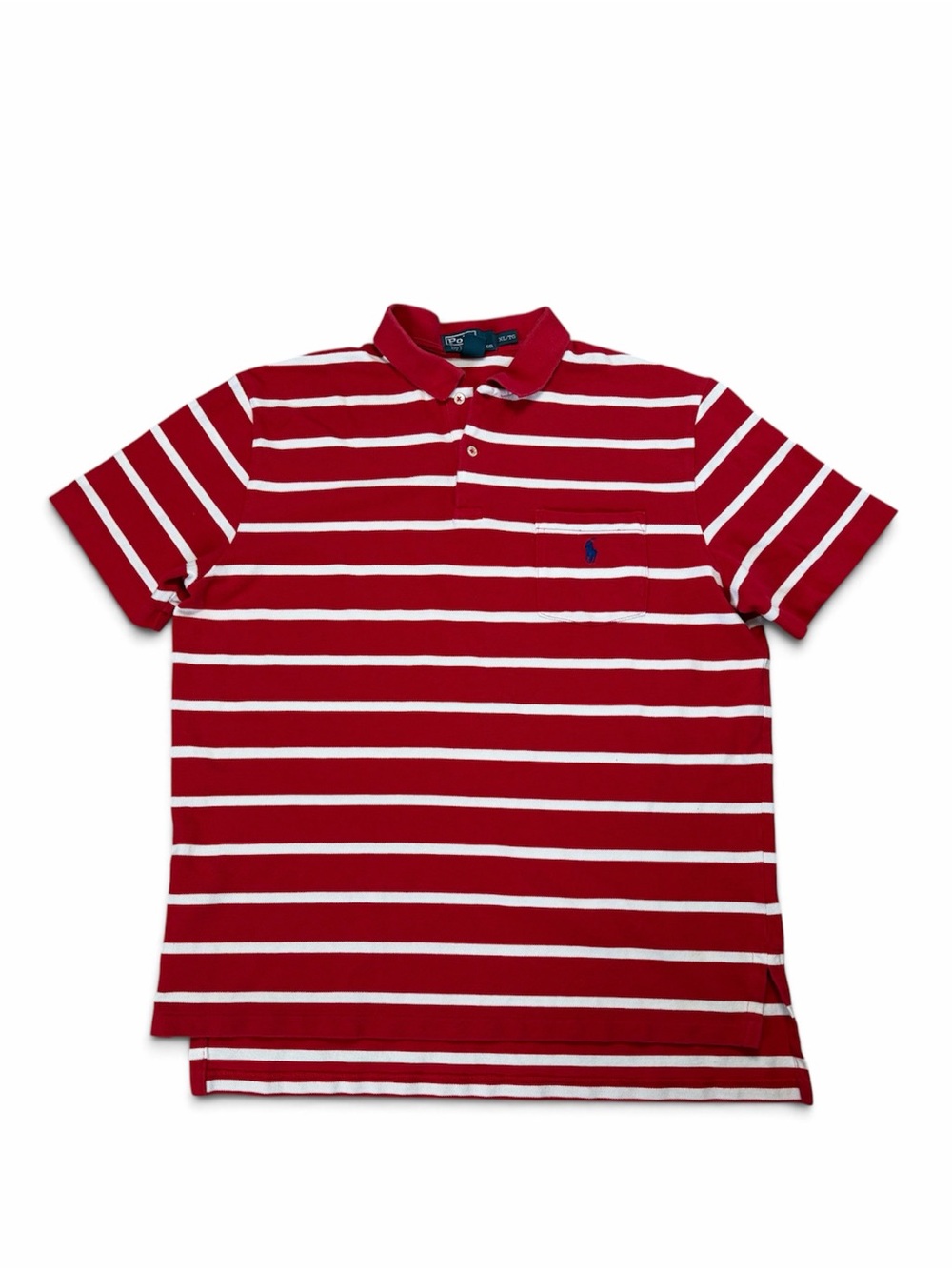 Polo Ralph Lauren Men’s XL Red White Striped Cotton Polo Shirt Navy Pony Pocket